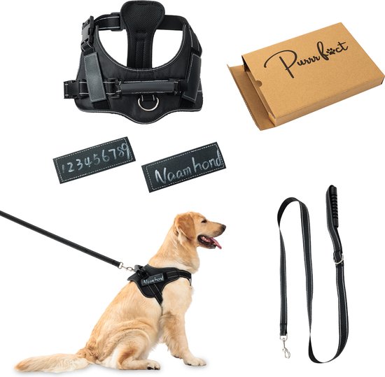 Purrr fect Hondentuigje met Riem - Anti-Trek Tuig - Hondenharnas - Y Tuig hond - Waterproof - Reflecterend - Verstelbaar - Maat L