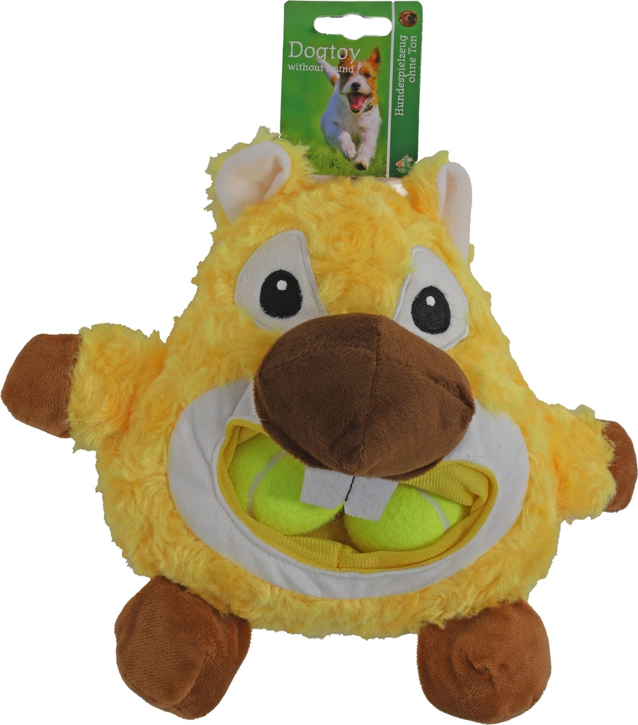 [020 5528] Boon hond speelgoed buidelbek bever + 2 tennisbal geel 23cm