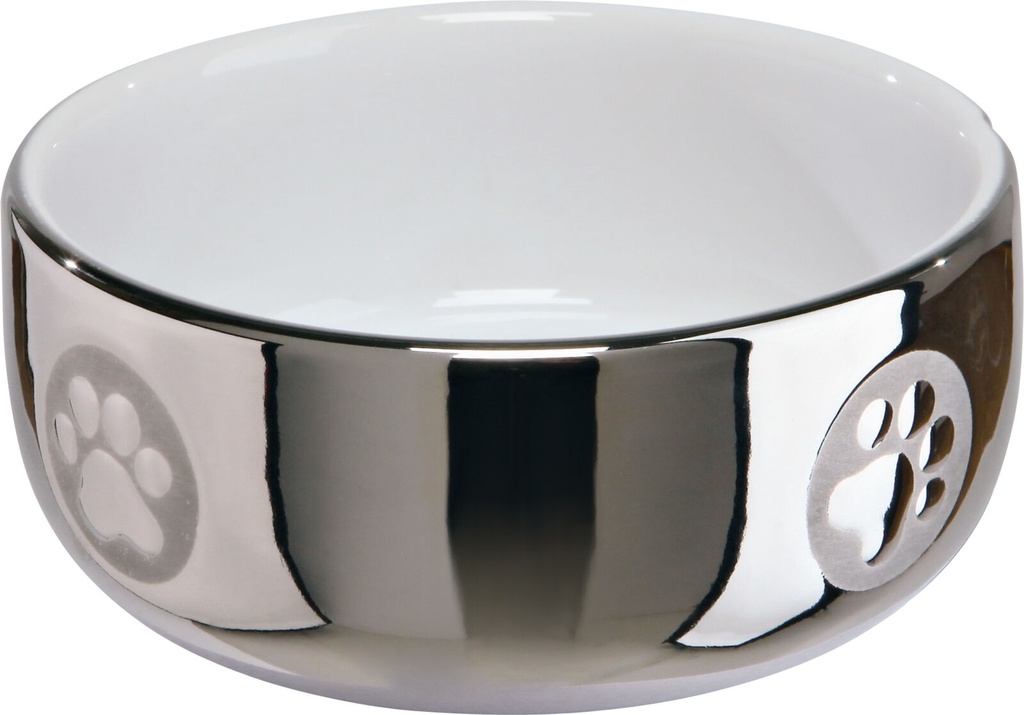 Voer/waterbak, keramiek, 0,3 l/ø 11 cm, zilver/wit