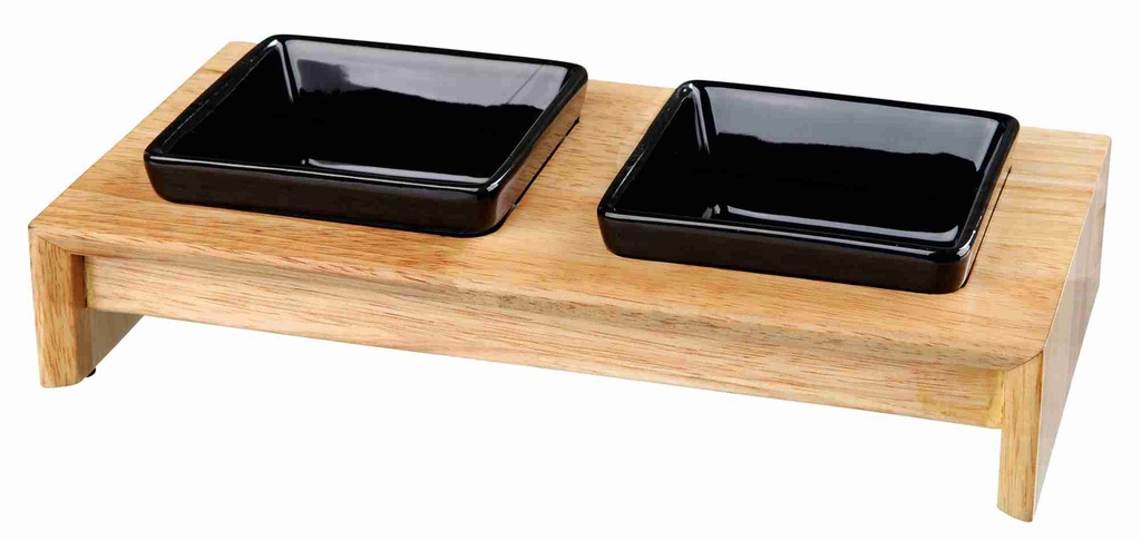 Keramisch voer/waterbak set 0.2l hout