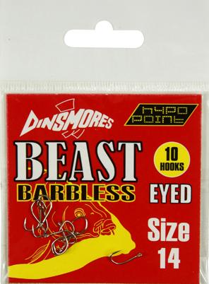 [FD4071014] ! Dinsmores Beast Loose Eyed Barbless Hooks 10pcs. 14