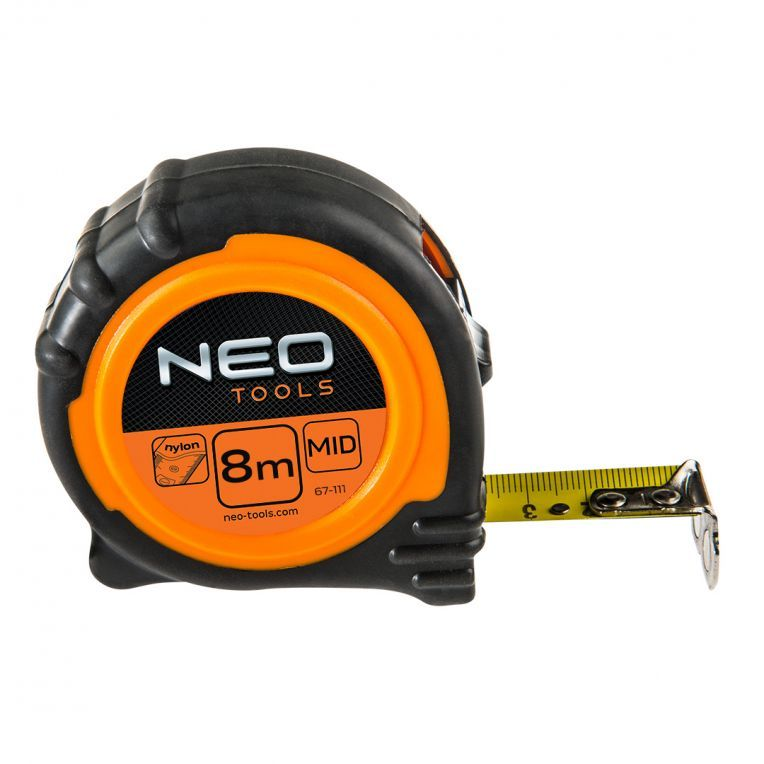Rolmaat 8mtr, Magnetisch Nylon Gecoat, 25mm Band Breedte, Rubber Anti Slip Behui