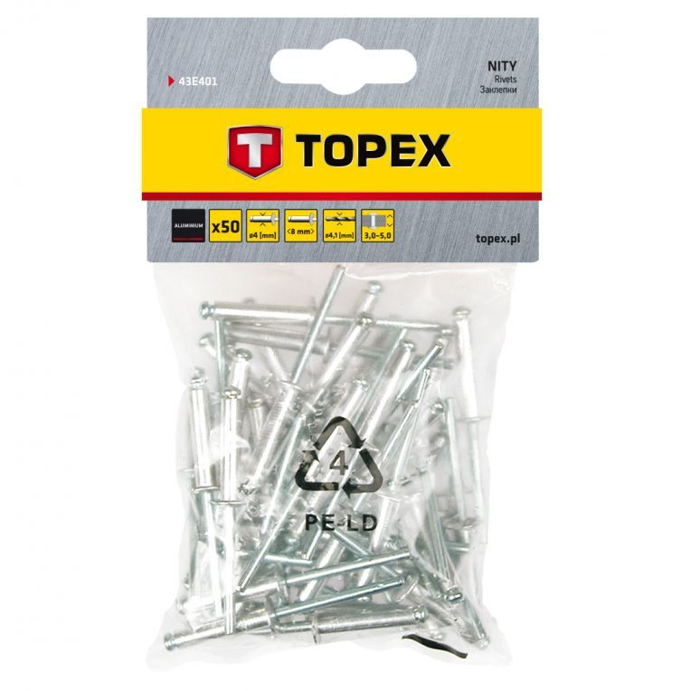 Popnagels 4,0x8mm 50 Stuks Verpakking, Aluminium