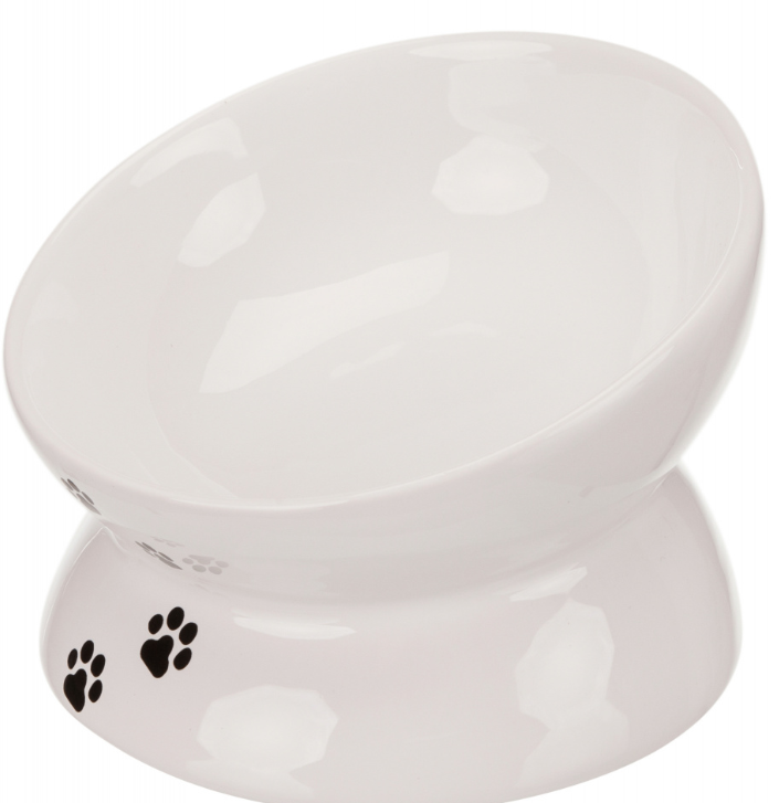 [24798] Keramische Voer/Waterbak, Kat, 0,15 l/ø 13 cm, wit