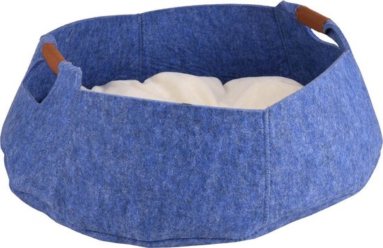 [BR_205362] # MAND ZIPORA VILT ROND + KUSSEN BLAUW 46x38,5x14CM