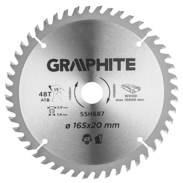 Blad 165mm, Asgat 20mm, Tanden 48, Dikte 1,5mm, Zaagdikte 2,0mm, Geometry ATB, M