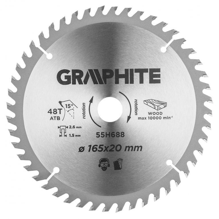 Blad 165mm, Asgat 20mm, Tanden 48, Dikte 1,5mm, Zaagdikte 2,6mm, Geometry ATB, M